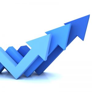 Three blue arrows pointing upwards growth
