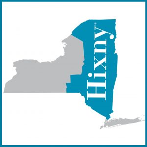 Map of New York state with eastern half highlighted and enlarged to show counties within Hixny's coverage area.
