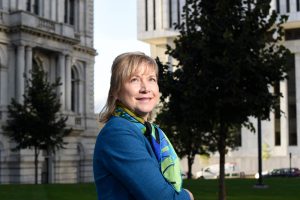 Woman smiling outside