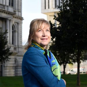Woman smiling outside