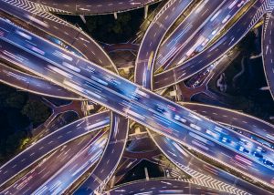 intertwined roads with cars