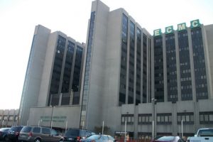 Front side of grey building