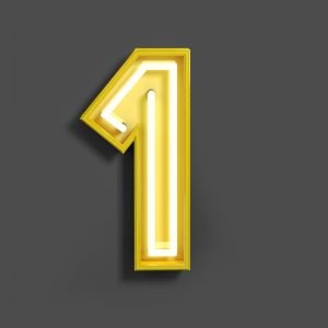 Yellow number 1 on dark gray background