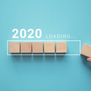 Loading square blocks with blue 2020 background